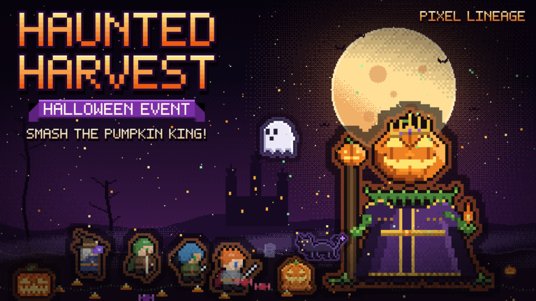 Pixel Lineage official Haunted Harvest promotional artwork with the Pumpkin King